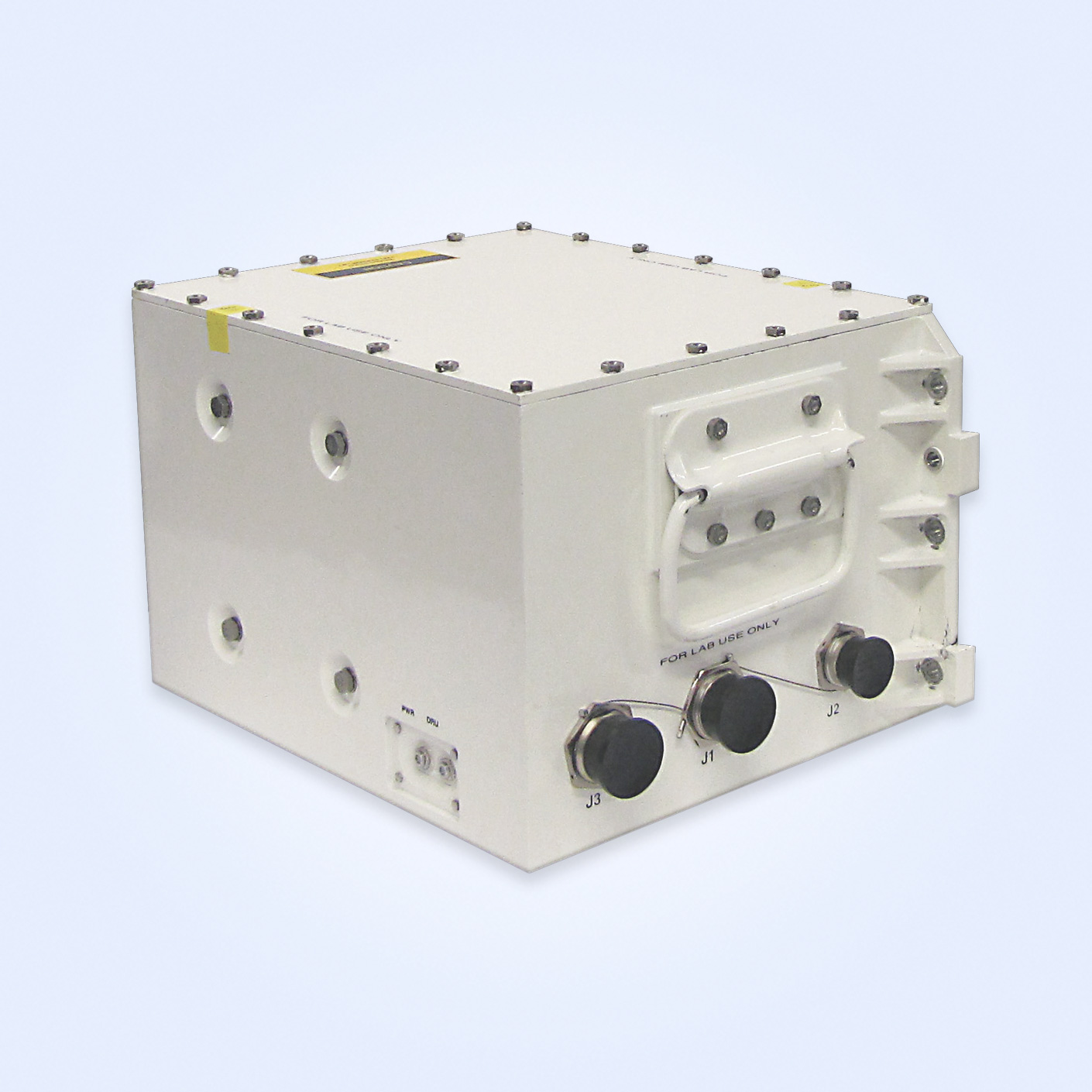 White rectangular electronic device with multiple connectors and labeled "For Lab Use Only."