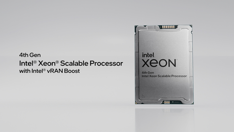 At MWC 2023, Intel launched the 4th Gen Intel Xeon Scalable processors with Intel vRAN Boost, a new general-purpose chip that fully integrates Layer 1 acceleration into the Xeon SoC and eliminates the need for external accelerator cards. Intel vRAN Boost allows operators to consolidate all base station layers on a common virtualized platform. (Credit: Intel Corporation)