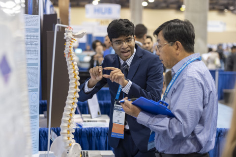 Krithik Ramesh, 16, of Greenwood Village, Colorado, received top honors with the Gordon E. Moore Award of $75,000 on Friday, May 17, 2019, at the 2019 Intel International Science and Engineering Fair, a program of Society for Science & the Public and the world's largest international pre-college science competition. He used augmented reality, machine learning and computer vision to help orthopedic surgeons achieve greater accuracy for screw placement during spinal surgery. (Credit: Chris Ayers/Society for Science & the Public)