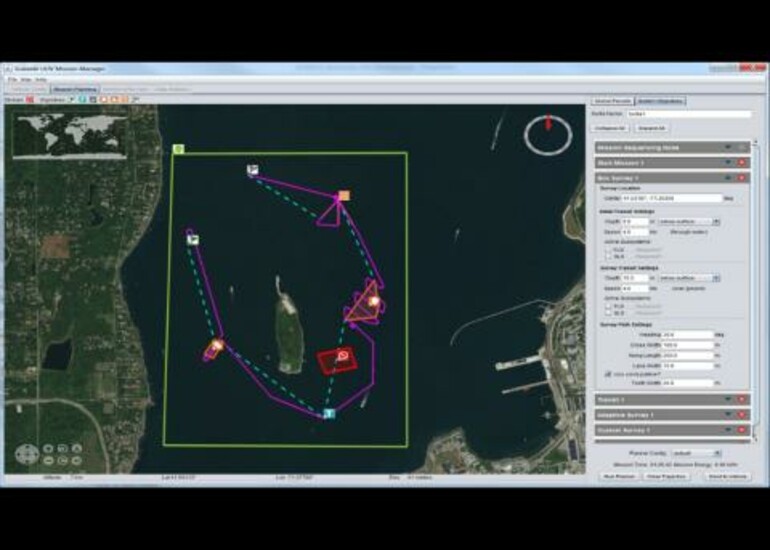 Screenshot of Draper's SUMM software showing UUVs identifying and closing in on a simulated target.