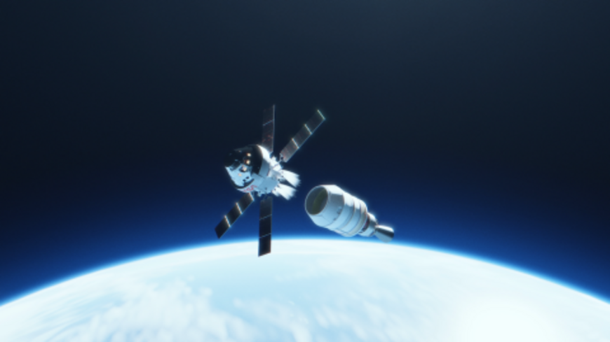 Artist's concept of NASA’s Orion Spacecraft during upper stage separation above Earth.