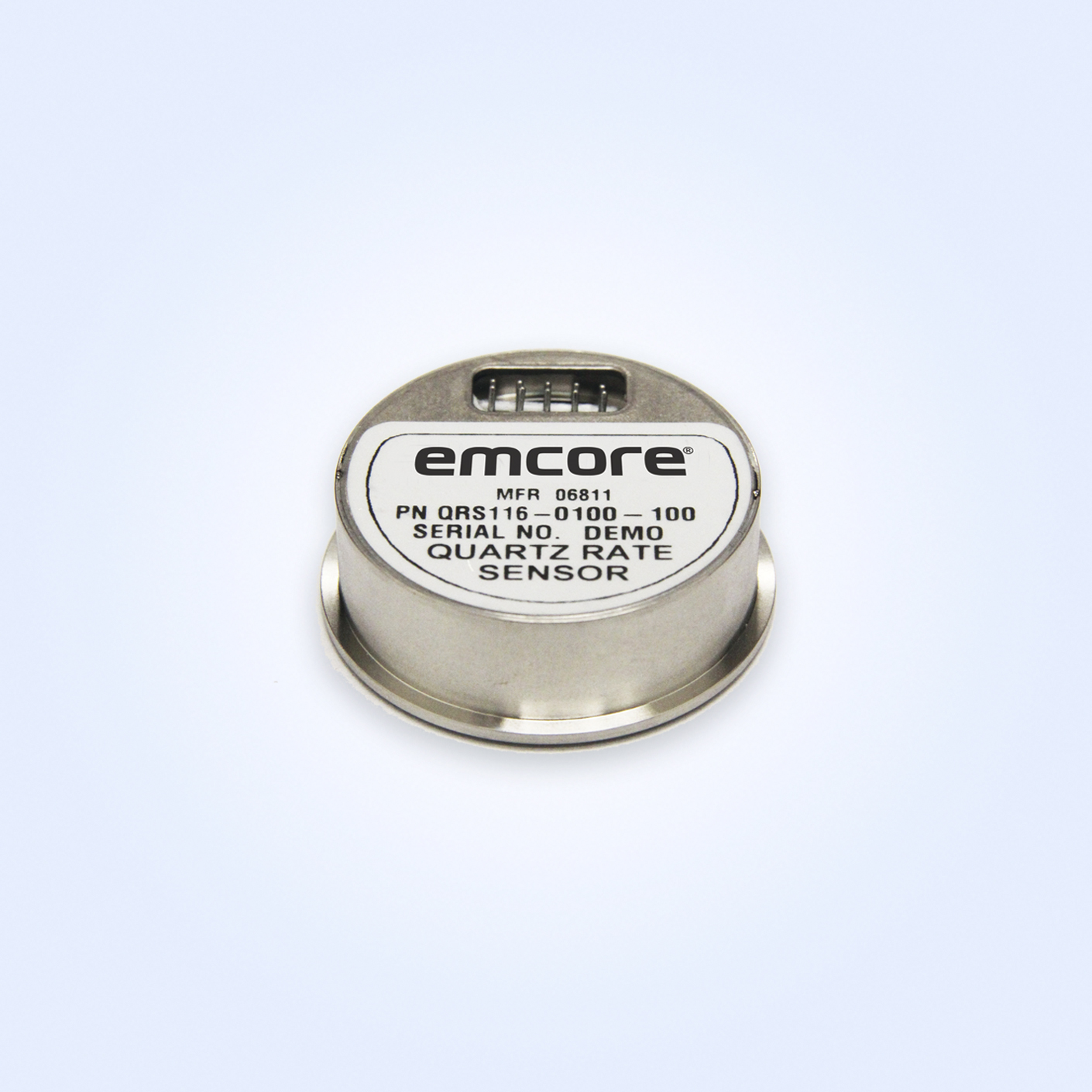 Emcore quartz rate sensor with serial number DEMO and part number QRS116-0100-100.