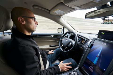 A self-driving vehicle from Mobileye's autonomous test fleet navigates the streets of Detroit. (Credit: Mobileye, an Intel Company)
