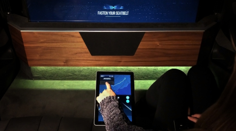 Interactive displays in the BMW X5 concept car outfitted by Intel and Warner Bros. alert passengers to important information about their ride, including prompting them to fasten their seatbelts. The vehicle is on display at CES 2019 from Jan. 8-11 in Las Vegas. (Credit: BMW/Warner Bros.)