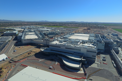 Intel’s newest, leading-edge manufacturing facility is Fab 42 in Ocotillo, Arizona. Fab 42 connects to three other Intel fabrication plants, making the site Intel’s first mega-factory network. It manufactures our newest generation of leadership products that will power hundreds of millions of computing devices worldwide. (Credit: Intel Corporation)