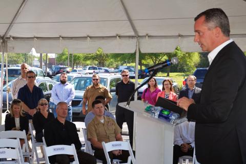 Rep. David Jolly addresses the attendees at the ribbon-cutting ceremony for Draper’s new Rapid Prototyping Center in St. Petersburg, Florida.