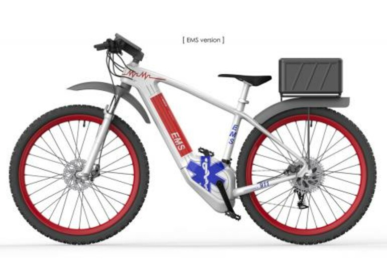 Electric-assisted bicycle for law enforcement, private security, and EMS personnel.