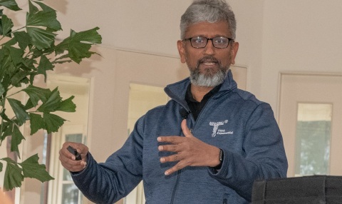 At Intel Architecture Day on Tuesday, Dec. 11, 2018, Raja Koduri, Intel chief architect, senior vice president of Core and Visual Computing Group and general manager of Edge Computing Solutions, explains how the company is positioned to deliver leadership products across architectures and workloads for an expanding data-centric market. (Credit: Intel Corporation)