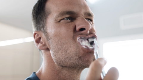 Intel’s 360 replay technology offers a glimpse of Tom Brady’s morning routine in Intel’s “Brady Everyday” Super Bowl commercial. Intel’s 360 technology will be showcased in the Super Bowl game broadcast. (CREDIT: Intel Corporation)