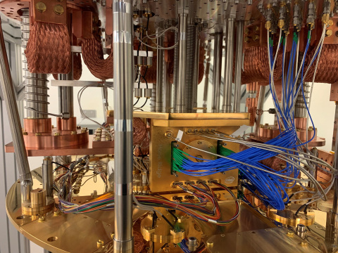 Horse Ridge II, Intel's second-generation cryogenic control chip, brings key control functions for quantum computer operation into the cryogenic refrigerator -- as close as possible to the qubits themselves -- to streamline the complexity of control wiring for quantum systems. (Credit: Intel Corporation)