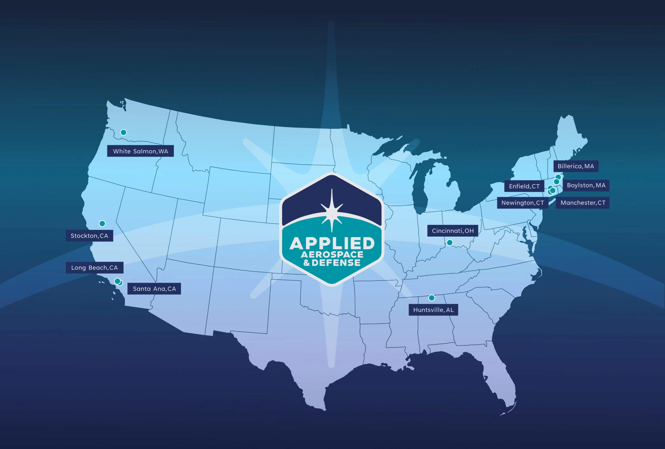 Map of company locations across the United States