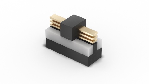 Intel’s new RibbonFET technology, the company's implementation of a gate-all-around transistor, is displayed as part of the 