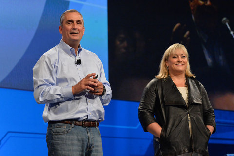 Intel CEO Brian Krzanich and President Renee James take questions from the IDF14 audience (Photo: Business Wire)