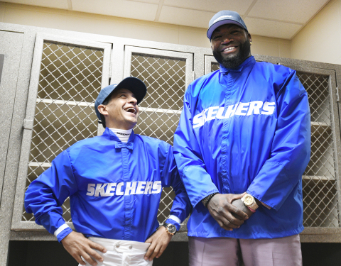 Looks like David “Big Papi” Ortiz can’t hack retirement. The All-Time slugger traded in his baseball uniform for racing silks with 2015 Triple Crown-winning jockey Victor “Little Papi” Espinoza in the Jockey Room at Churchill Downs. Both champions are representing SKECHERS. (Photo: Business Wire)