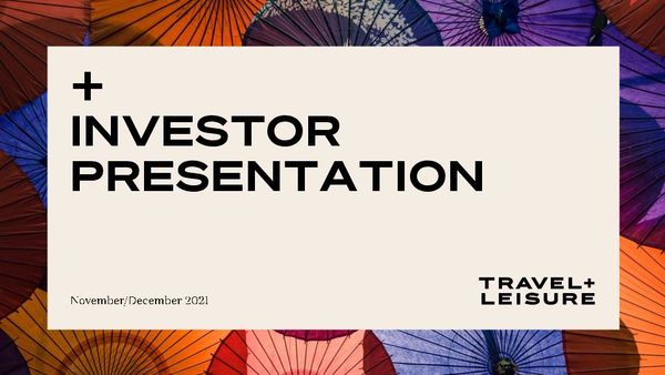 Cover of the November 15, 2021 Investor Presentation. Looking up at several multi-colored umbrellas.