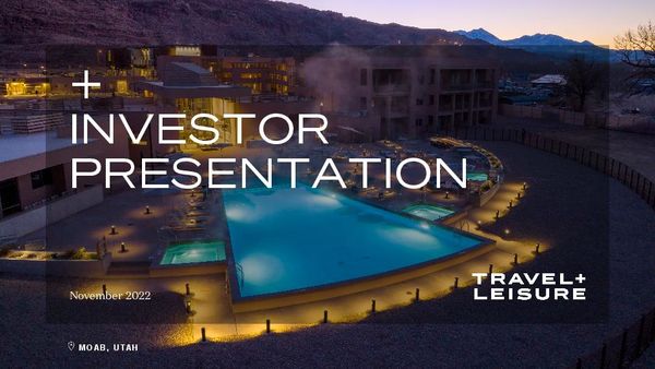 Cover of the November 16, 2022 Investor Presentation. A hotel with a big rectangle pool in the middle.