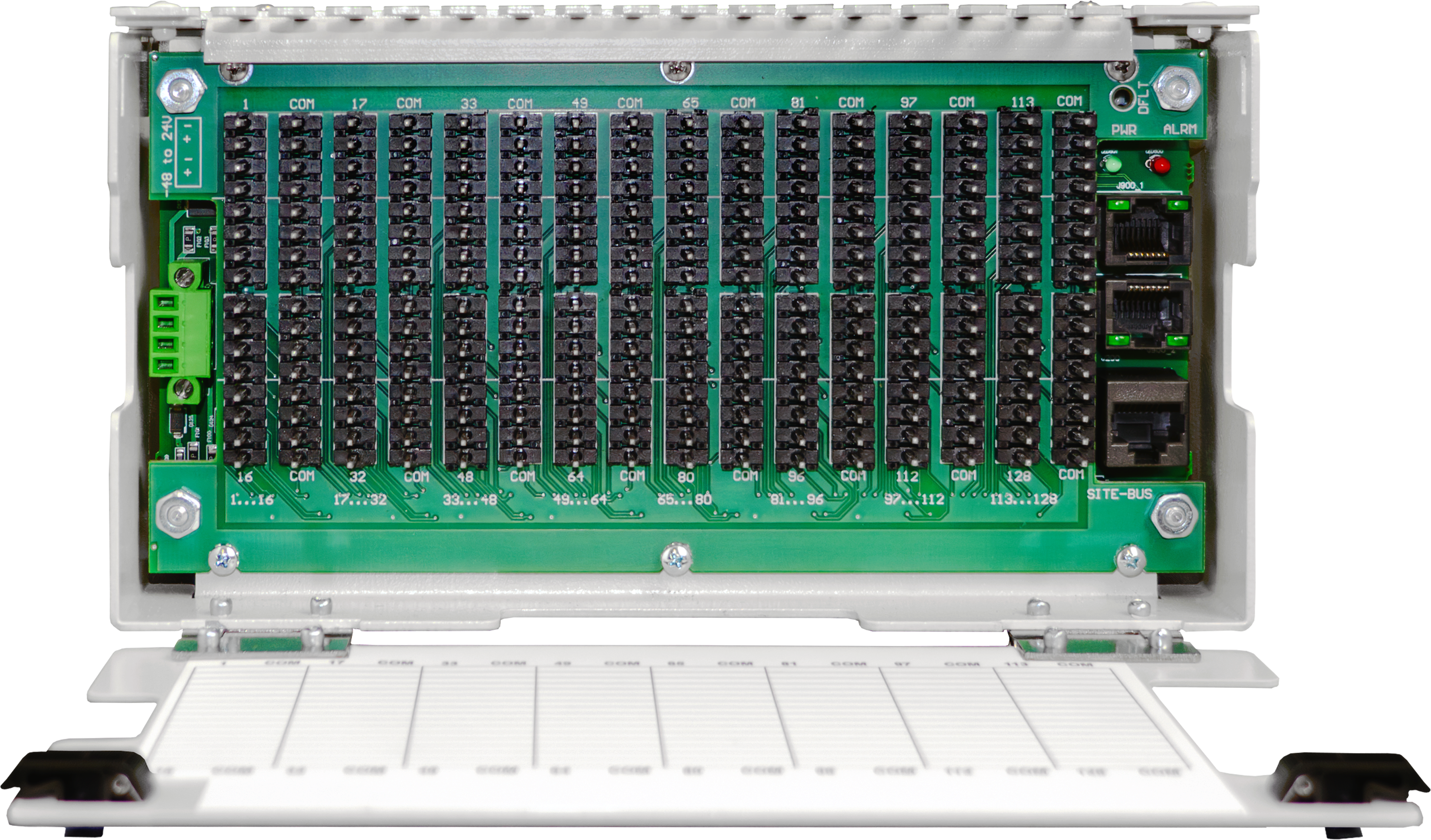 high density alarm collection device for monitoring dry contacts, no rewiring