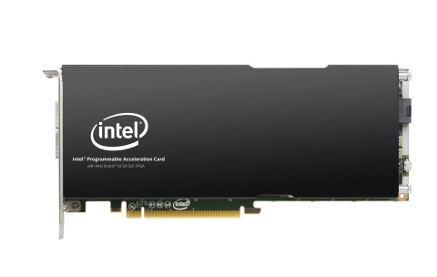 Intel introduced the Intel Programmable Acceleration Card (PAC) with Intel Stratix 10 SX FPGA in September 2018. The card leverages the Acceleration Stack for Intel Xeon CPU with FPGAs, providing data center developers a robust platform to deploy FPGA-based accelerated workloads. (Credit: Intel Corporation)