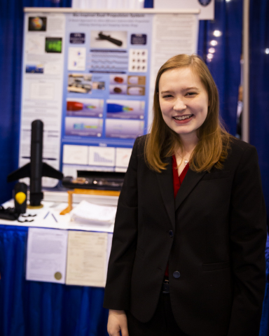 Rachel Seevers, 17, of Lexington, Kentucky, received one of two Intel Foundation Young Scientist Awards of $50,000 on Friday, May 17, 2019, at the 2019 Intel International Science and Engineering Fair, a program of Society for Science & the Public and the world's largest international pre-college science competition. She designed, built and tested a rigid, energy-efficient prototype of an underwater propulsion device that mimics the way jellyfish move through the water. (Credit: Intel Corporation)