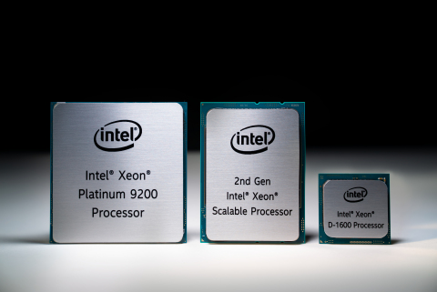 The Intel Xeon Family (from left): Intel Xeon Platinum 9200 processor, 2nd-Gen Intel Xeon Scalable Processor and Intel® Xeon® D-1600 Processor. Intel Corporation on April 2, 2019, introduced a portfolio of data-centric tools to help its customers extract more value from their data. (Credit: Tim Herman/Intel Corporation)