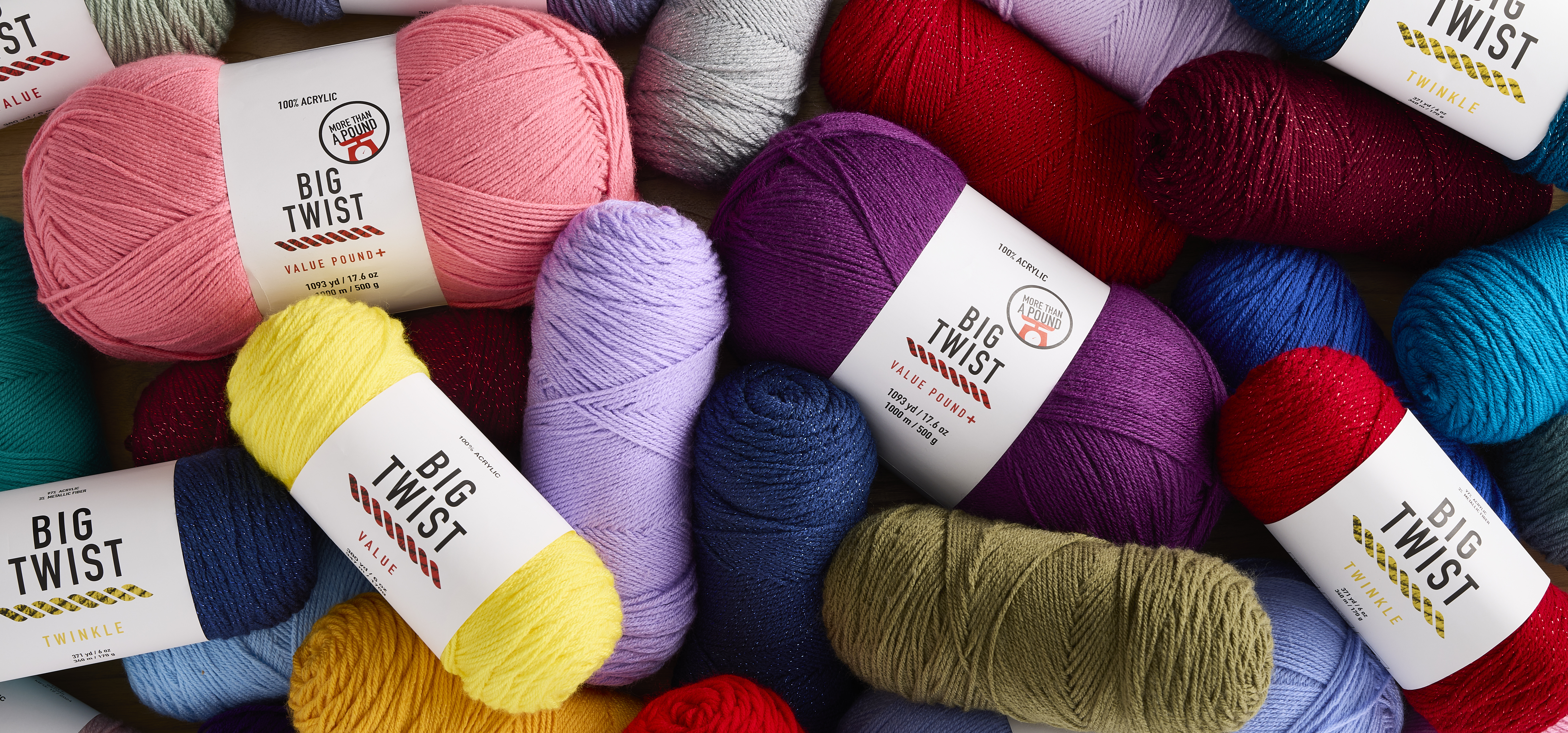 Colorful skeins of Big Twist yarn