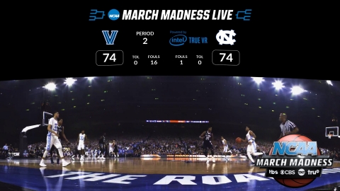 This is the virtual reality view of the NCAA March Madness Live VR app powered by Intel True VR. For the first time, fans can purchase virtual tickets to watch select March Madness games live in VR. (Credit: Turner Sports)