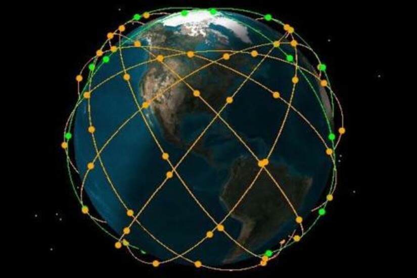 A globe with interconnected satellites r