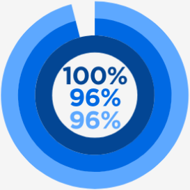 100%, 96%, 96%