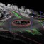 Lidar scan of a roundabout with highlighted road markings and streetlights.