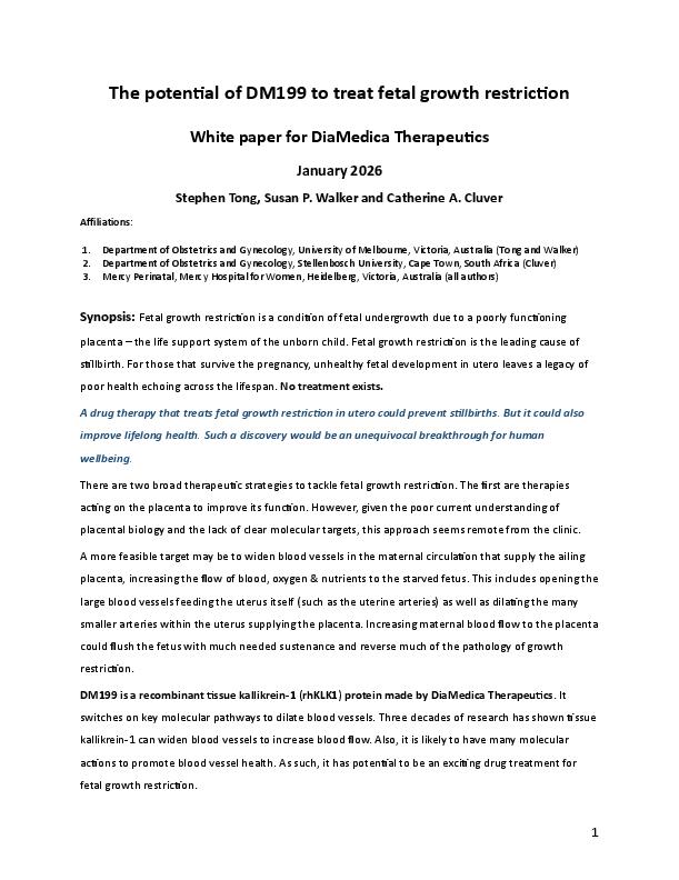 White Paper: The Potential of DM199 to Treat Fetal Growth Restriction