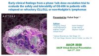 2020 AACR Presentation - Early clinical findings from a Phase 1a/b dose escalation trial to evaluate the safety and tolerability of CG-806 in patients with R/R CLL/SLL or NHL