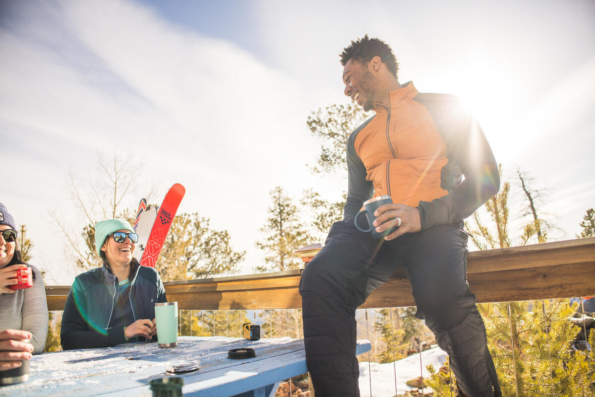 2 People outside laughing