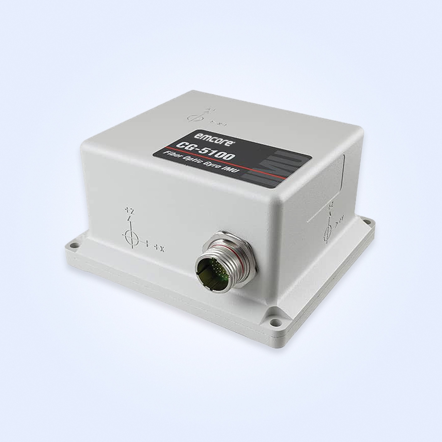 Emcore CG-5100 Fiber Optic Gyro IMU in a compact, rectangular casing with a connector port.