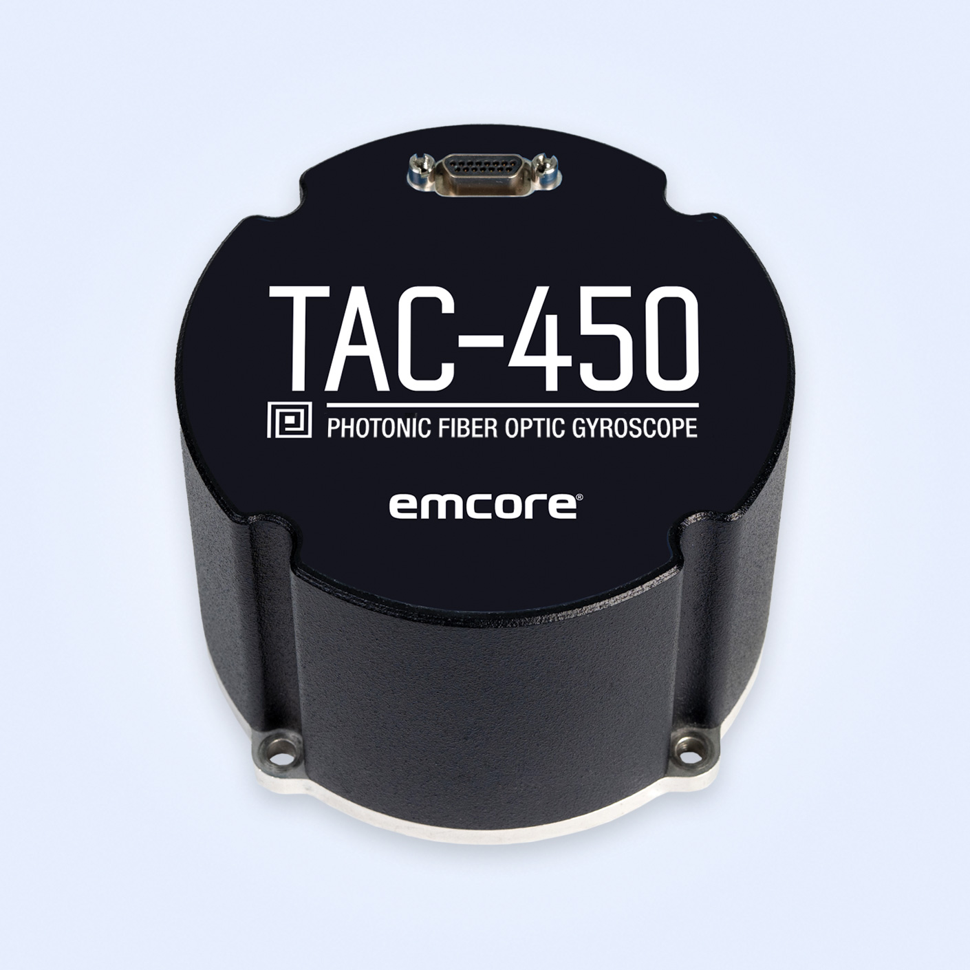TAC-450 Photonic Fiber Optic Gyroscope by Emcore, shown in a compact, cylindrical design.