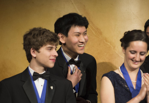 Intel Science Talent Search 2014 WASHINGTON, D.C., March 11, 2014 - Eric S. Chen, 17, of San Diego, Calif. (center) wins the first-place prize of $100,000 in the Intel Science Talent Search, a program of Society for Science & the Public. Also pictured are finalists Alec Vadim Arshavsky of N.C. (left) and Kathy Camenzind (right) of Calif. The competition recognizes and empowers the most promising young scientists in the U.S., who are creating the technologies and solutions that will positively impact people's lives.