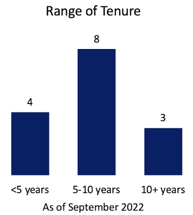 Graphic showing range of Board tenure and average tenure.