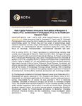 Roth Capital Partners Announces the Addition of Benjamin E. Paluch, Ph.D. and Boobalan Pachaiyappan, Ph.D. to its Healthcare Research Team