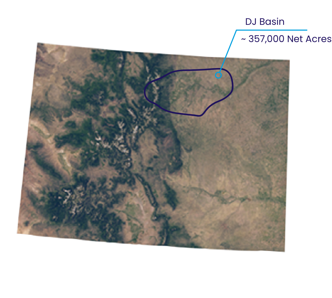 Topographical map of Texas showing the DJ Basin asset area.