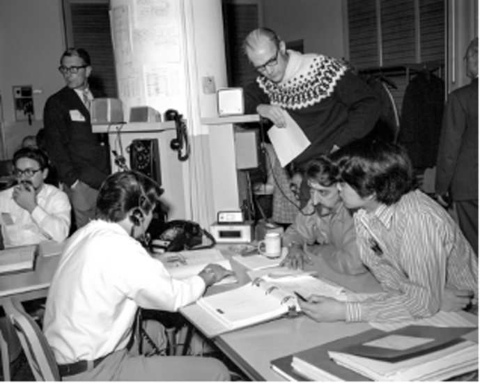 Draper personnel supporting Apollo missions from various locations, including Cape Canaveral and Houston.
