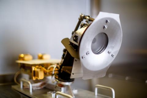Draper developed the radiation hardened electronics system for one of the main science instruments on the Parker Solar Probe. Pictured is a Faraday cup, built by the Smithsonian Astrophysical Observatory, with technical support from Draper, for measuring supersonic solar particles and radiation on the probe. Credit: Andrew Wang