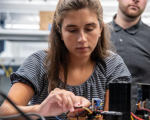 An autonomous hovercraft served as the summer internship project for 14 engineering students at Draper. The students learned aspects of model-based engineering and trade space analysis, which are common in engineering companies but rare in student internship programs.