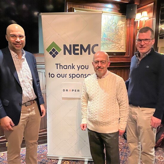 Draper's Mike Cassidy and NEMC Directors Farhad Vazehgoo and Mark Halfman shared details of the agreement with NEMC members at the ME Commons Annual Meeting.