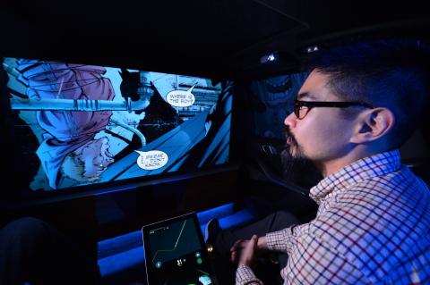 A BMW X5 outfitted by Intel and Warner Bros. offers passengers a taste of what's to come in automotive entertainment in autonomous vehicles, including an immersive comic book viewing experience. The vehicle is on display at CES 2019 from Jan. 8-11 in Las Vegas. (Credit: Walden Kirsch/Intel Corporation)