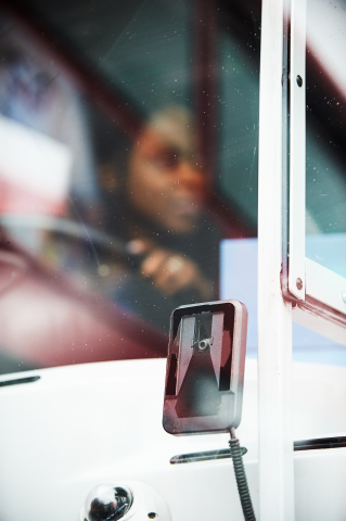 The Mobileye collision avoidance system determines if there is a potential danger and warns drivers with visual and audible alerts. Abellio London, a London bus operator, has launched a trial of safety technology from Intel's Mobileye. (Source: Kevin Murphy/Intel Corporation)