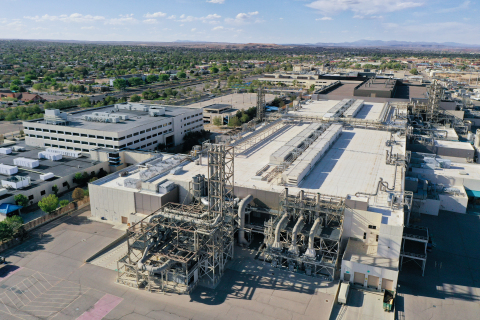 An aerial view shows the Intel Rio Rancho campus in New Mexico, where Intel develops and manufactures technologies that optimize semiconductor packaging, memory and connectivity. On May 3, 2021, Intel announced it will invest $3.5 billion in its New Mexico operations in support of advanced semiconductor packaging technology. (Credit: Walden Kirsch/Intel Corporation)