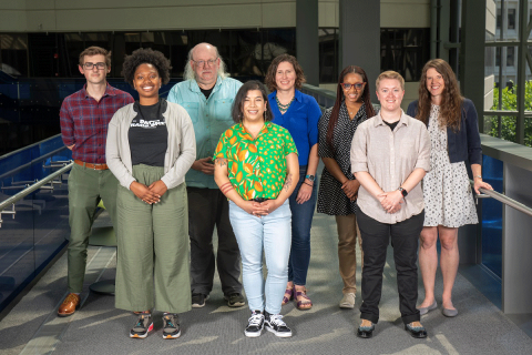 Draper’s student internship program for 2022 welcomes three students from two nationally-recognized fellowship programs to join the company for practical, hands-on experience in the aerospace sector. Pictured (L-R) are the Fellows with their mentors and group leaders: Matt Salo; Kendra Rivers, a Patti Grace Smith Fellow; Brad Munn; Teresa Nguyen, a Brooke Owens Fellow; Stephanie Golmon; Toyin Yusuf; Liza Graybill, a Brooke Owens Fellow; and Ann Dietrich. Not pictured are Draper employees Valerie Lowe and Stephen York. Credit: Draper