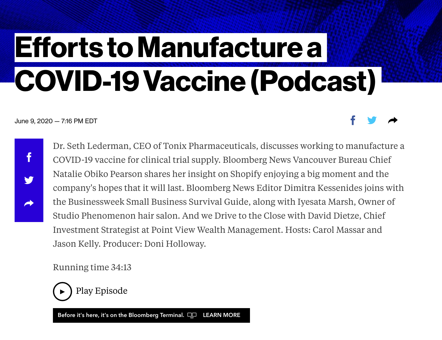 Efforts to Manufacture a COVID-19 Vaccine (Podcast)