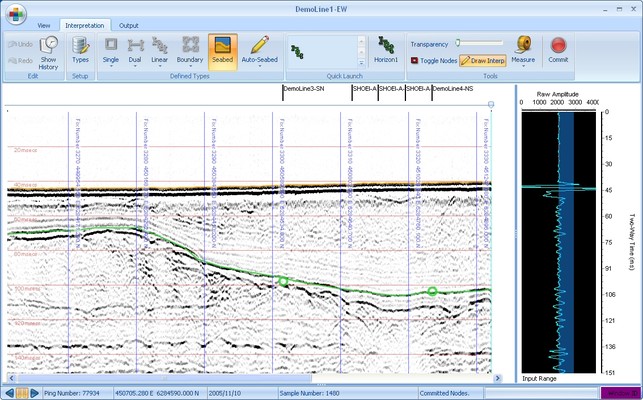 Survey Engine Seismic window showing interpretations