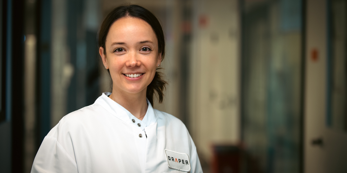 Else Vedula in a white Draper labcoat