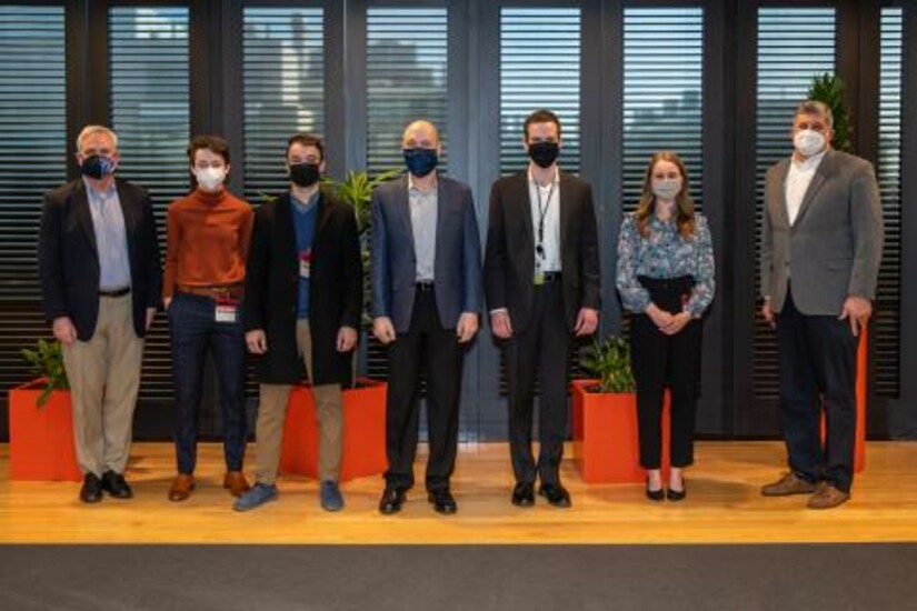 Dr. William LaPlante, Gen. David Allvin, Lt Gen. Timothy Fay, and students at Draper on March 8.